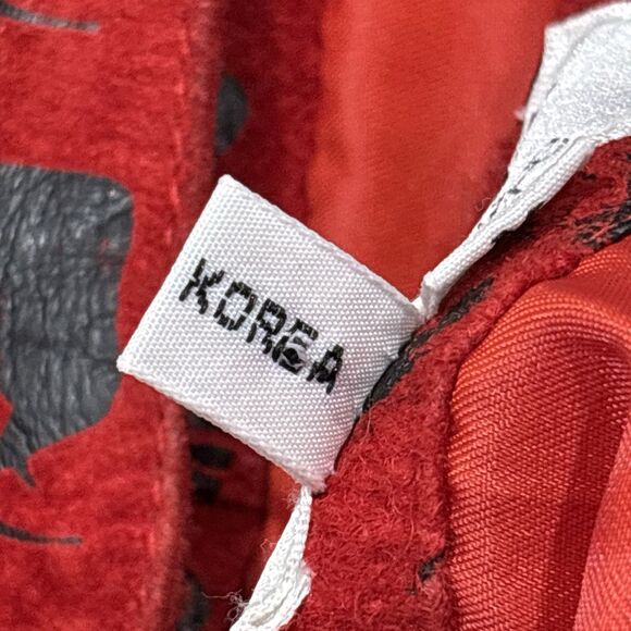 Vintage Suede Leather Jacket Womens Medium Red Elephant Print Oversized Bomber - Picture 16 of 16